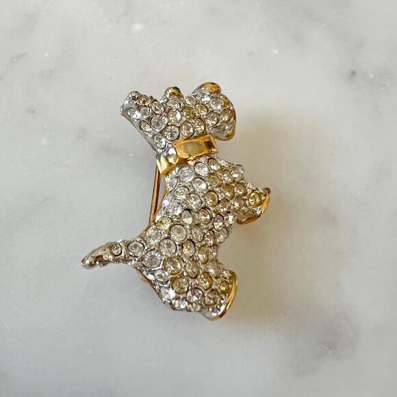 Vintage Rhinestone Scottish Terrier Dog Brooch / Embellished Scottie Pin - Picture 3 of 6